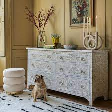 Table Console traditionnelle en incrustation d'os pour bar à la maison fabriquée à la main avec des tiroirs décoratifs élégants pour le couloir - Product Image 5