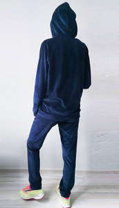 Survêtement à capuche doublé polaire en velours antibactérien pour femmes pour l'automne hiver ensemble de pantalons pull en velours à motif solide - Product Image 2