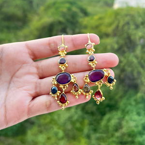 Pendientes de lujo chapados en oro con diseño de diseñador, con piedras naturales de corte checker, estilo bohemio, joyería de moda para mujer - Product Image 3