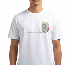 T-shirt graphique tatouage chat pour hommes, style festival japonais, blanc, Harajuku, streetwear oversize, en coton tricoté de qualité supérieure - Product Image 5