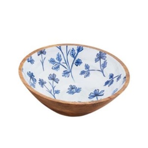 Diseño de lujo Esmalte hecho a mano Ensaladera de madera decorativa Personalizable Diseño impreso Mango Tazón de madera para uso multiusos - Product Image 1