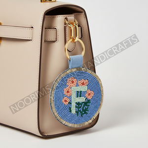 Handmade beaded name key holder suited for <b>gift</b> <b>hamper</b> makers needing colorful embroidered accents - Product Image 2