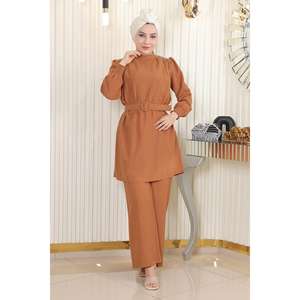 ชุดลำลอง 2 ชิ้น เสื้อท่อนบนประดับหินพร้อมเข็มขัดและกระโปรงยาวระดับกลางสีแทน MSW19104-4  ตกแต่งด้วยลายผ้าแบบเทคนิคการซัก - Product Image 3