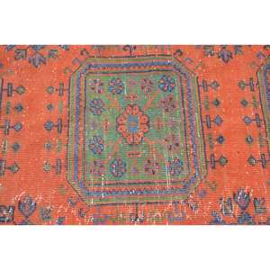 พรมตุรกีวินเทจคลาสสิกสีแดงสีฟ้า4.6x11.7ฟุตพื้นที่ขนาดใหญ่ทำด้วยผ้าขนสัตว์เย็บปะติดปะต่อกันทำจากยางสำหรับวัยรุ่นสี่เหลี่ยมผืนผ้าห้องโถงพรมห้องนามธรรม - Product Image 5