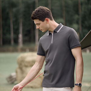 Polo personalizado de golf para hombre de lujo al por mayor, cuello tejido de algodón con cremallera y logotipo personalizado de alta calidad - Product Image 3
