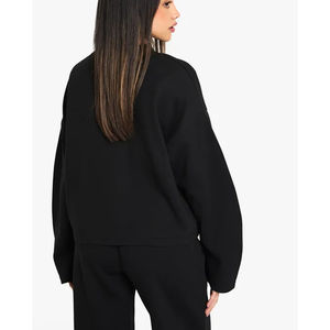 Sudadera ecológica con capucha y cuello redondo para mujer de invierno con logotipo personalizado OEM mezcla de algodón pesado negro forro polar a granel - Product Image 5