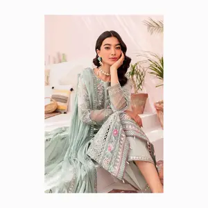 OEM de alta calidad 3 uds personalizado Salwar Kameez boda impreso mujeres trajes de lujo con estilo paquistaní Shalwar Kameez trajes vestidos