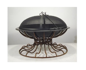 Wholesale Black Metal Iron <b>Fire</b> Pit Black Net Lid and Heat <b>Fire</b> Bowl With <b>Mat</b> Brown Base for Home Living Room Outdoor Decor - Product Image 4