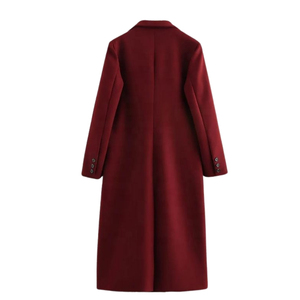 Chaqueta Casual Larga Cruzada de Invierno para Mujer, Impermeable, Transpirable, Acolchada, Tejida, Lisa, Teñida, Color Borgoña, de Miden International - Product Image 4