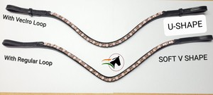 Bande de sourcils de cheval équestre de sports de plein air avec cristal d'or rose de rectangle rond sur les produits de cheval de bande de front de courbe en cuir plat - Product Image 3