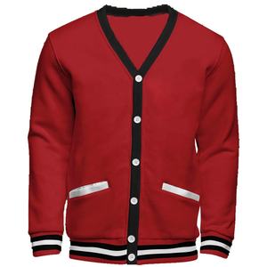 เสื้อสเวตเตอร์ถักคอวีแขนยาวสำหรับนักเรียนลายทางสีแดงและสีดำโลโก้วิทยาลัยแบบกำหนดเอง - Product Image 1