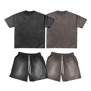 Ensemble de t-shirts à col rond pour hommes de haute qualité, en jersey de coton, ensemble de shorts délavés à l'acide, confortable, été, logo personnalisé pour hommes - Product Image 1