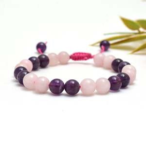 Kamal Gems Adjustable Crystal <b>Bracelet</b> Amethyst & Rose Quartz Elegant Bangles - Product Image 2