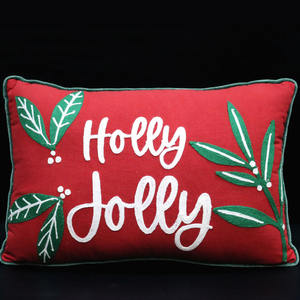 Housse de coussin de Noël personnalisée en usine, décoration de canapé pour la maison, taie d'oreiller brodée pour Joyeux Noël - Product Image 1