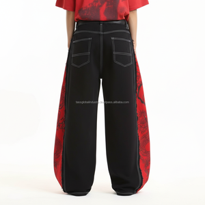 กางเกงยีนส์ทรงบาร์เรลแฟชั่นสตรีทแวร์ผ้าฝ้ายทรงหลวมขากว้างสำหรับผู้ชาย - Product Image 3