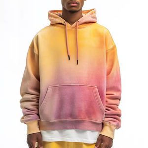 เสื้อสเวตเตอร์มีฮู้ดแบบสวมหัวสำหรับผู้ชายเสื้อแนวสตรีทผ้าสองโทนสีไล่ระดับสีโอเวอร์ไซส์ซักกรดแบบสวมหัว - Product Image 5