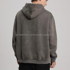 2025 invierno hombres peso pesado personalizado Vintage ácido lavado Sudadera con capucha 400 GSM dobladillo crudo - Product Image 3