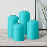 TOOWIN Lot de 4 bougies pilier bleues sans flamme, alimentées par piles avec télécommande, bougies LED vacillantes en cire véritable