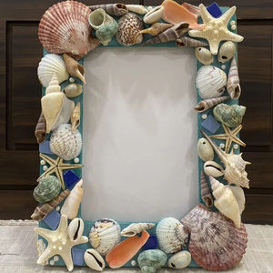 Miroir mural rectangulaire vintage fait à la main-Style plage côtière avec coquille d'avant-garde pour salon, décoration de chambre à coucher - Product Image 1