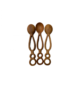 Cuchara y tenedor de madera natural tallada a mano con diseño de mango redondo circular-Utensilios de cocina y vajilla elegantes cocina de sopa - Product Image 6