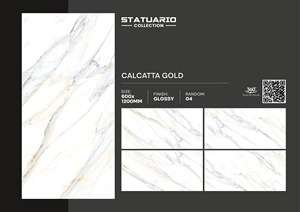 กระเบื้องเซรามิกพอร์ซเลนเคลือบหินอ่อนสีขาวขนาด60x120มม. สีทองมันวาวดีไซน์รูปปั้น600x1200มม. - Product Image 2