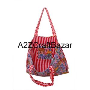 Bolsa de Mano de Algodón Hecha a Mano Ecológica para Mujer, Estilo Bohemio con Estampado de Bloques Acolchados, para Compras y Uso Diario - Product Image 4