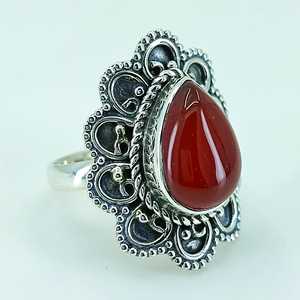 Navya Craft Women's 925 Sterling Silver <b>Statement</b> <b>Ring</b> Carnelian Gemstone Pear Shape Red 18K Size 4 14 Perfect Gift Jewelry - Product Image 5