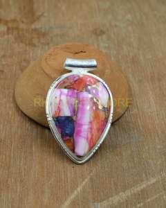 Collar con Colgante de Piedra Preciosa de Turquesa Espinosa Azul, Rosa y Naranja de Primera Calidad Natural, Colgante de Plata de Ley 925, Joyería de Regalo - Product Image 4