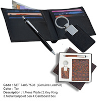 Dompet kulit asli dan gantungan kunci kulit untuk pria, Dompet kulit Set Kombo promosi dan hadiah bisnis