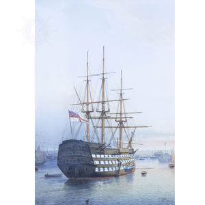 HMS Victory in Portsmouth Harbour Canvas Print <b>Wall</b> Art Hand-Painted <b>Wood</b> for Home <b>Decoration</b> Size 89.2L X 3.3W X 59.7H cm - Product Image 1