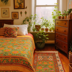 Impression à la main lavable, 100% coton, vintage, écologique, pour la maison et l'hôtel - Product Image 1