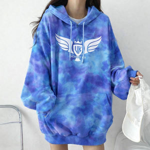 Sweat-shirt à capuche surdimensionné pour femme, vert et jaune, tie-dye, avec poche kangourou, style décontracté streetwear, vêtements d'hiver - Product Image 2