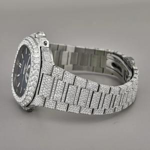 Montre de luxe pour homme en moissanite avec cadran bleu ciel, bracelet argenté glacé, cadran carré ou rond, style hip-hop tendance, mouvement à quartz - Product Image 3