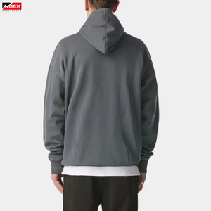 Sudadera con Capucha para Hombre, Color Gris Sólido, 100% Algodón, Felpa Francesa, Estilo Casual para Otoño, Corte Holgado, Diseño con Bolsillos - Product Image 3