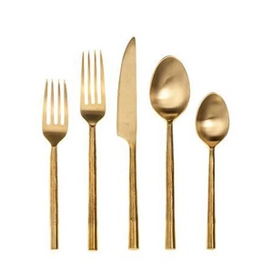 Lot de 5 couverts en acier inoxydable allant au lave-vaisselle utilisés dans la table de cuisine café maison conception de feuilles ensembles de couverts plaqués or - Product Image 2