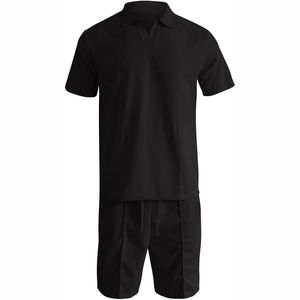 Ensembles pour hommes respirant gaufré col en V noir 100% pur coton 2 pièces chemise et short ensemble pour hommes Gym Fitness ensembles en gros été - Product Image 1