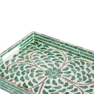 Bandeja de Nácar Verde con Mosaico Floral Rectangular, Bandeja Decorativa Hecha a Mano para Servir, Decoración Natural para el Hogar, Mesa de Comedor - Product Image 4