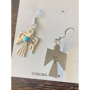 Navajo Handmade Turquoise & Sterling Silver Thunderbird Drop Earrings - Product Image 5