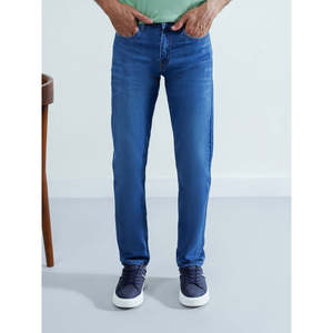 AIRI Jeans en denim de coton vintage streetwear coupe droite slim taille haute couleur unie délavé foncé automne - Product Image 1