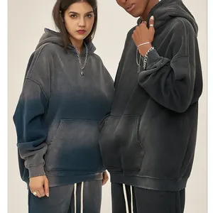 Sweat à capuche vintage à lavage acide avec logo brodé personnalisé OEM, patch délavé, coupe évasée, poids lourd - Product Image 2