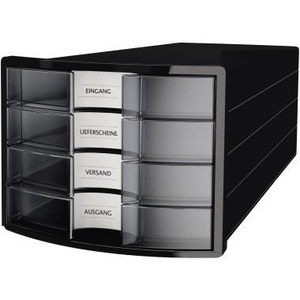 Desktop & <b>Drawer</b> Organizers 4-<b>Drawer</b> Clear Translucent Polystyrene Housing HAN IMPULS Box (DIN A4/C4 Black) - Product Image 1