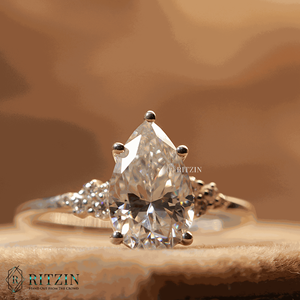 Pera y corte redondo diamante 7 piedra estilo anillo de compromiso para mujer - Product Image 5