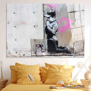 Impresión en Lienzo: Niño con Globo de Banksy - Decoración de Arte Urbano, Arte en Vidrio Templado - Product Image 1