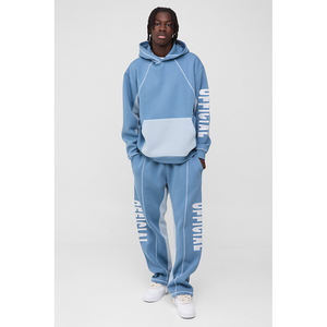OEM Men's Custom Oversized Contrast Stitch <b>Colour</b> <b>Block</b> Official Embroidered Tracksuit Breathable - Product Image 1