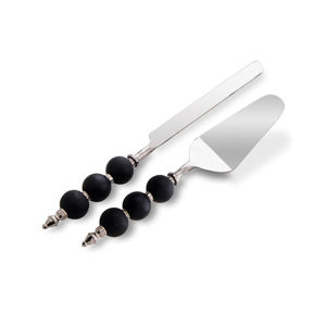 Bright Collection Ensemble couteau et serveur à gâteau 2 pièces en acier inoxydable de meilleure qualité avec vernis mat avec poignée en perles - Product Image 2