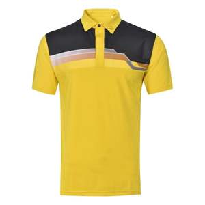 Chaqueta de Golf de Manga Corta Tejida y Transpirable Handee, Dorada con Rayas Negras y Marrón Tierra, Ropa de Golf Elegante y con Estilo - Product Image 1