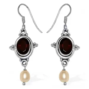 Pendientes de Plata 925 con Granate y Perla de Agua Dulce, Diseño Geométrico, Estilo Clásico Vintage de Lujo, para Bodas y Uso Diario, Marca Art Palace para Mujer - Product Image 2