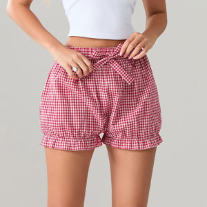 <b>Women</b> Bloomer <b>Shorts</b> Elastic Waist Bow Plaid Dots Print <b>Shorts</b> Streetwear <b>Short</b> Pant For <b>Women's</b> Made In Pakistan - Product Image 4