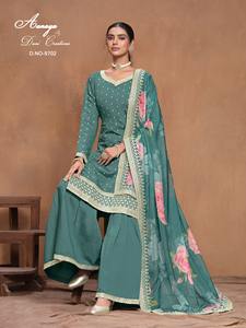 Nueva llegada Ropa Étnica alta calidad moda increíble seda romana con bordado Salwar traje mujer moda fabricante - Product Image 2