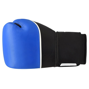 Blue And Black Faux Leather Boxing Gloves With <b>Velcro</b> Wrist <b>Strap</b> For Adults Training Use - Product Image 1